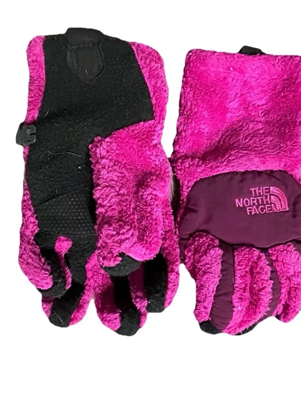 Girls The North Face Pink Faux Fur Gloves Size Medium Winter - Picture 3 of 4